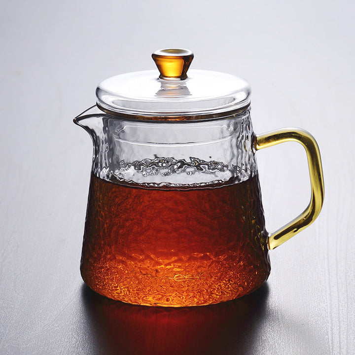 Skanto | Pindefang Glass Teapot with Infuser | Håndlaget varmebestandig tekanne med gyllen håndtak
