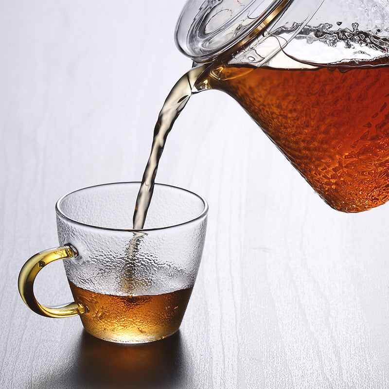 Skanto | Pindefang Glass Teapot with Infuser | Håndlaget varmebestandig tekanne med gyllen håndtak