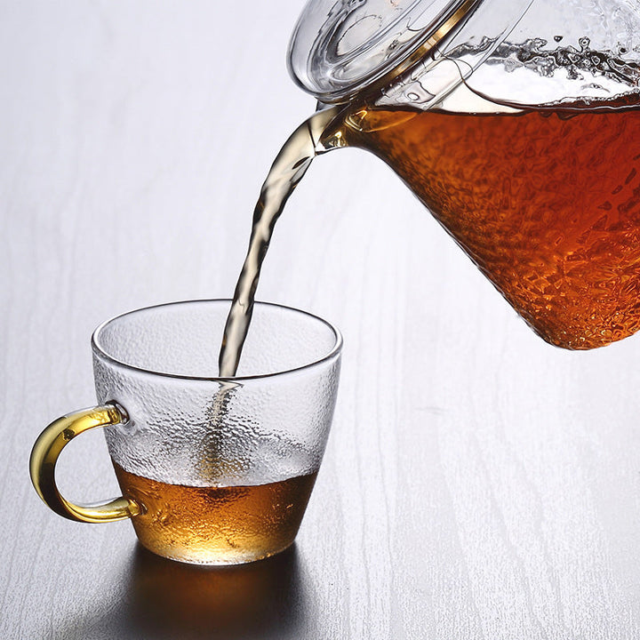 Skanto | Pindefang Glass Teapot with Infuser | Håndlaget varmebestandig tekanne med gyllen håndtak