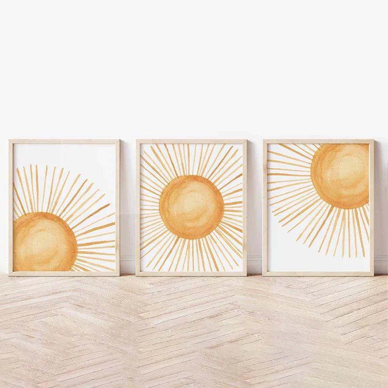 Set med 3PCS Rosa Boho Regnbue Solskinn Plakat Barnerom Veggkunst Fin Kunst Lerretstrykk Bilder For Barnerom Barnerom Lekestue Dekor | Skanto