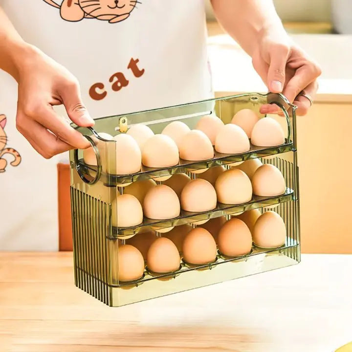 Plassbesparende eggbeholder med hengslet lokk og friskhetsindikator