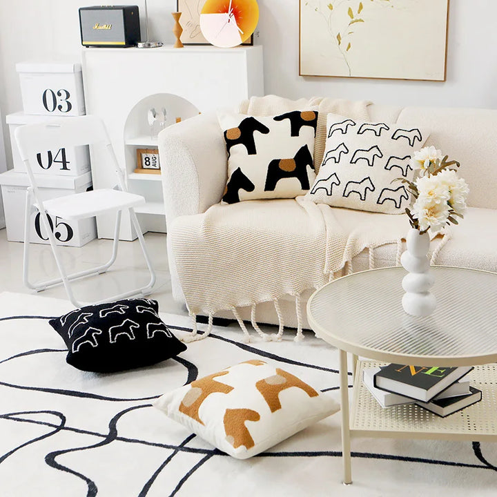 Plush broderte nordisk putetrekk moderne enkelt vevd søtt dyredesign kastet puteomslag for 45x45cm sofa pute | Skanto