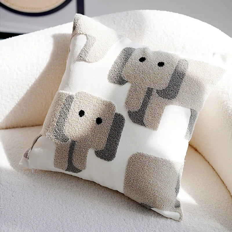 Plush broderte nordisk putetrekk moderne enkelt vevd søtt dyredesign kastet puteomslag for 45x45cm sofa pute | Skanto