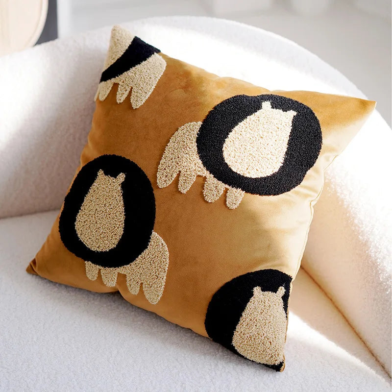 Plush broderte nordisk putetrekk moderne enkelt vevd søtt dyredesign kastet puteomslag for 45x45cm sofa pute | Skanto