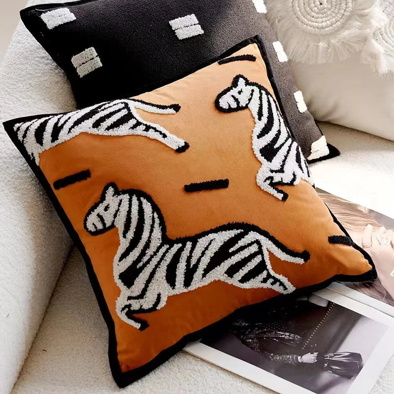Plush broderte nordisk putetrekk moderne enkelt vevd søtt dyredesign kastet puteomslag for 45x45cm sofa pute | Skanto