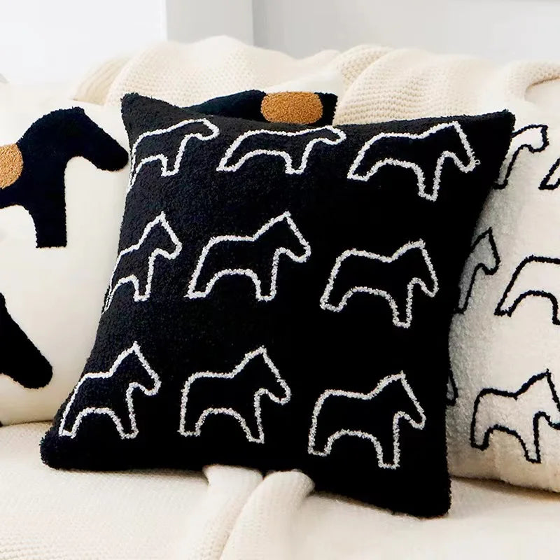 Plush broderte nordisk putetrekk moderne enkelt vevd søtt dyredesign kastet puteomslag for 45x45cm sofa pute | Skanto