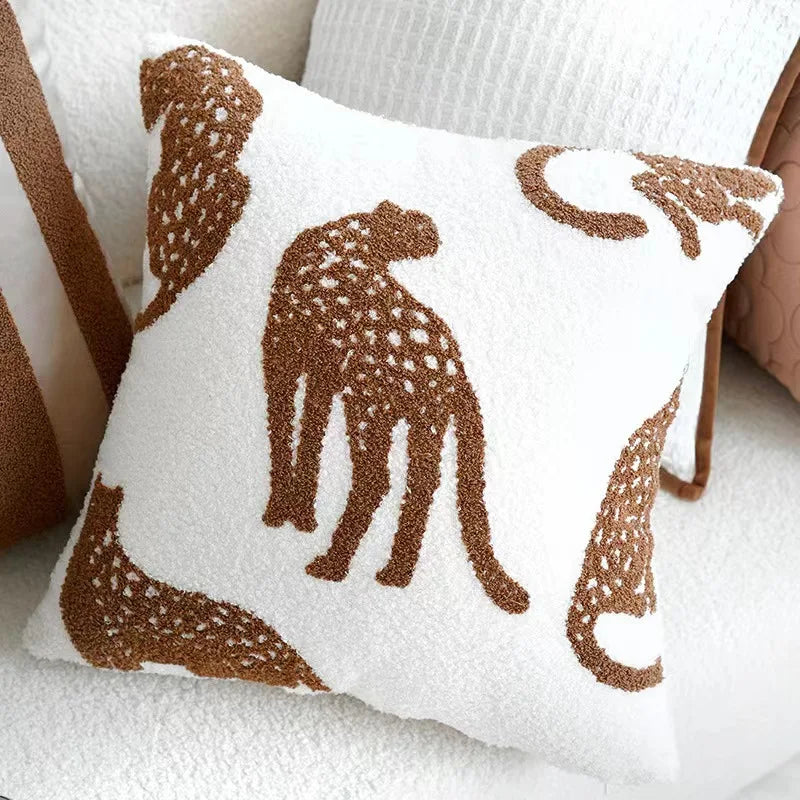 Plush broderte nordisk putetrekk moderne enkelt vevd søtt dyredesign kastet puteomslag for 45x45cm sofa pute | Skanto