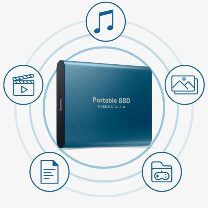 Tragbar ekstern SSD med USB-C-Anschluss, festet aluminiumshus