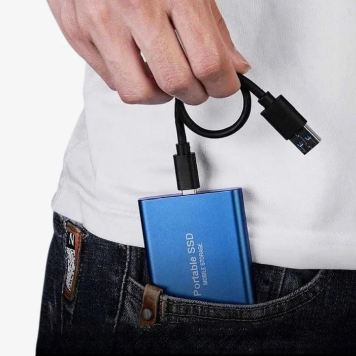 Tragbar ekstern SSD med USB-C-Anschluss, festet aluminiumshus