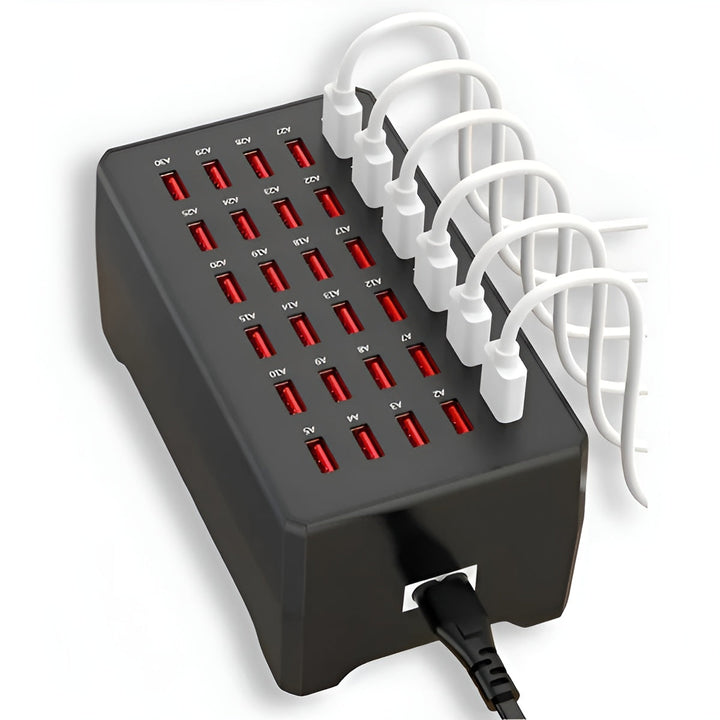 Skanto | Voltura Multi-USB Laderstasjon | 30 Porter | Hurtiglading & Overspenningsbeskyttelse | Kompakt & Holdbar