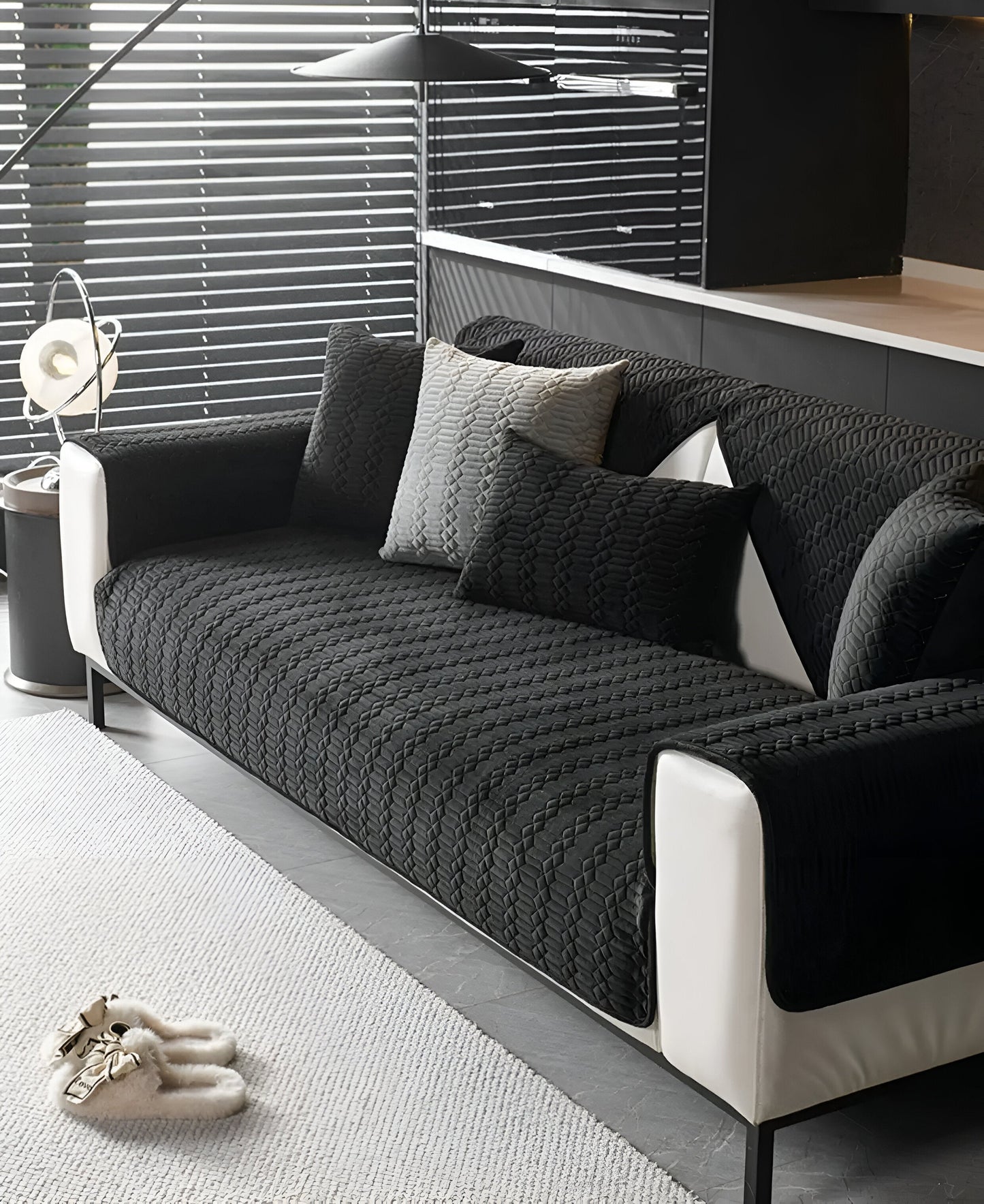 Norvo | Premium Plysj Velour Sofa Deksel – Luksuriøst Geometrisk Mønster med Antiskli Hjemmé