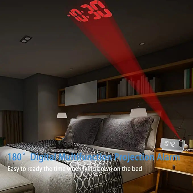 Projeksjonsvekkerklokke med speildisplay og stor LED-skjerm