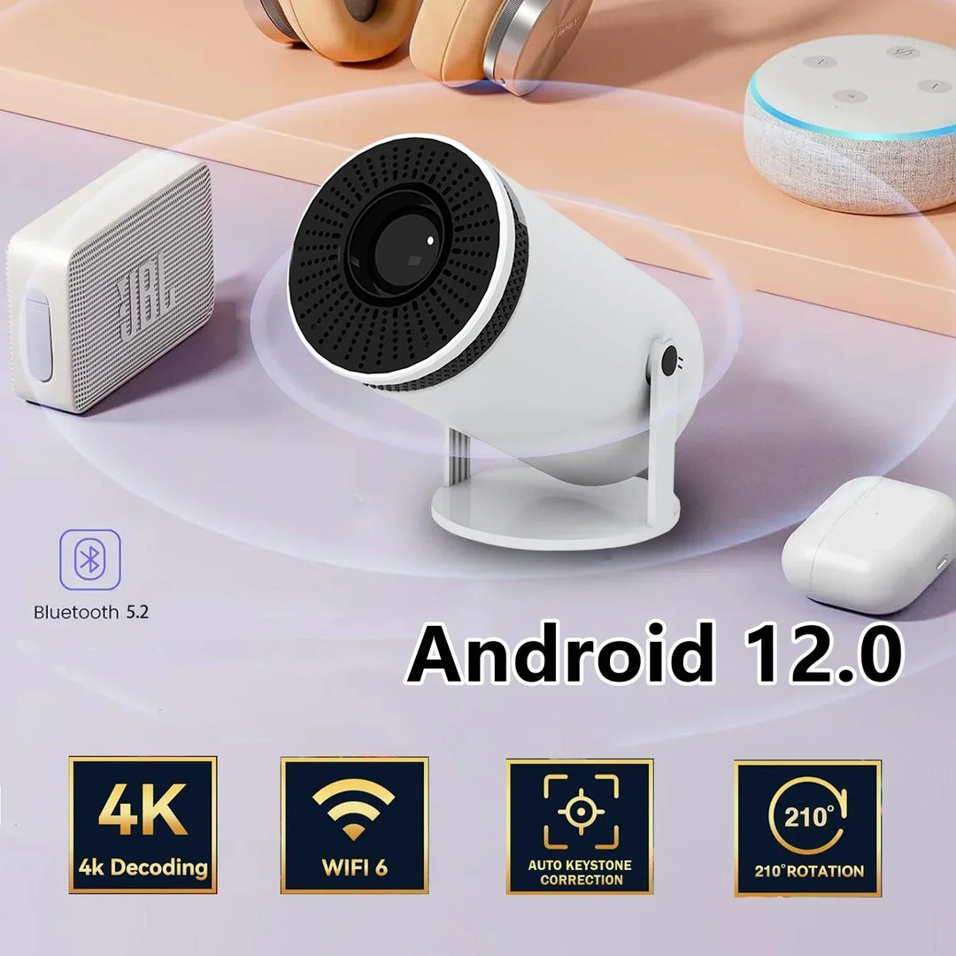 VisionCast 130X – Bærbar Mini Projektor med Android 12 og 130 Tommers Projektor | Skanto