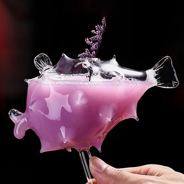 Pufferfish Formet Cocktailglass Med Glassstrå | Skanto