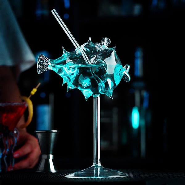 Pufferfish Formet Cocktailglass Med Glassstrå | Skanto
