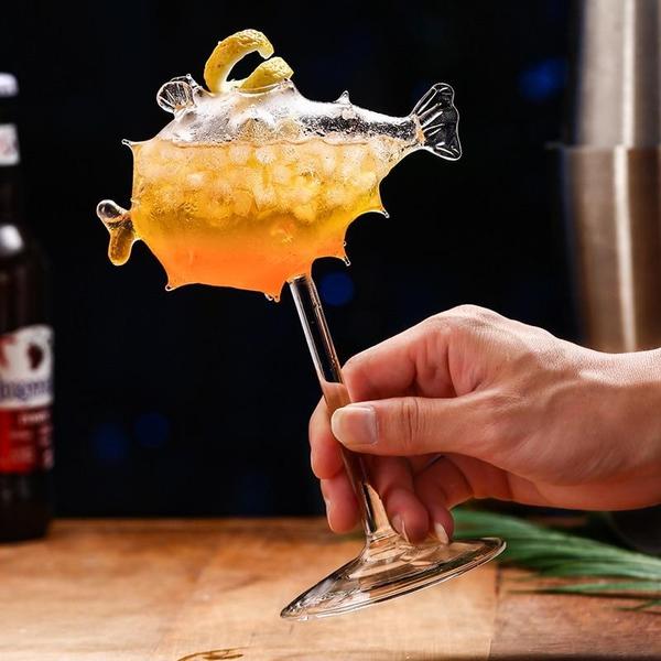 Pufferfish Formet Cocktailglass Med Glassstrå | Skanto