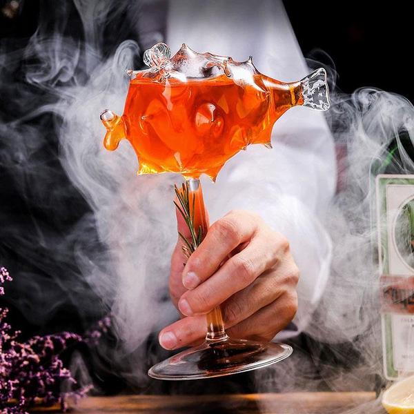 Pufferfish formet cocktailglass med glass sugerør | Skanto