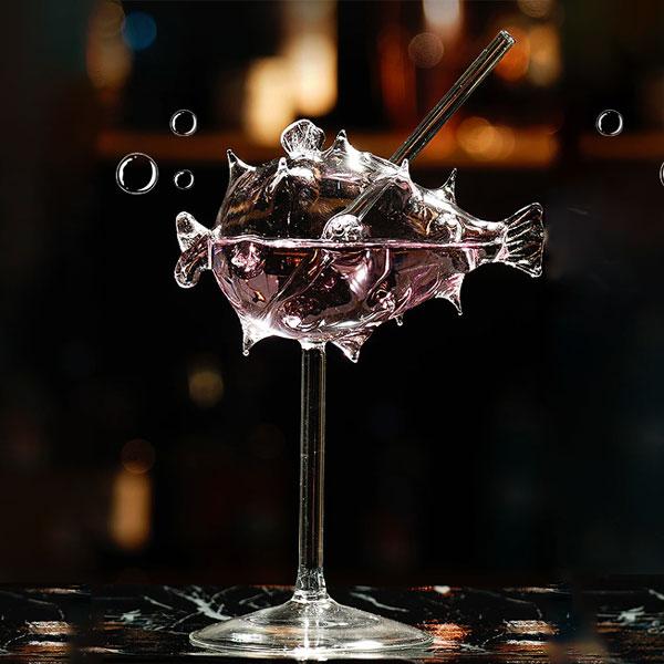 Pufferfish Formet Cocktailglass Med Glassstrå | Skanto