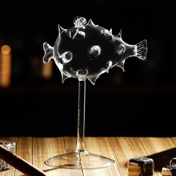 Pufferfish formet cocktailglass med glass sugerør | Skanto