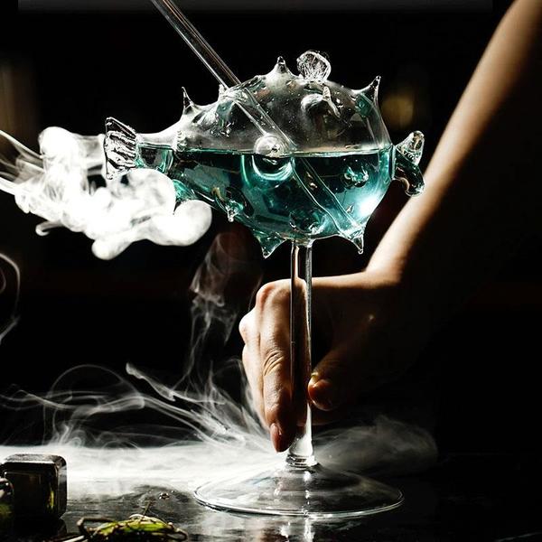 Pufferfish formet cocktailglass med glass sugerør | Skanto