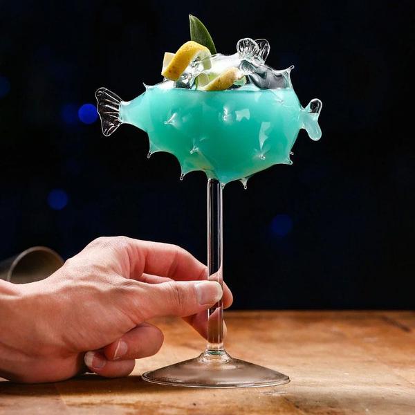 Pufferfish Formet Cocktailglass Med Glassstrå | Skanto