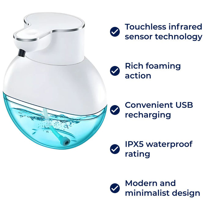 PureFoam | Berøringsfri Skumsåpe Dispenser – Infrarød Sensor – IPX5 Vannavvisende – USB Oppladbar Hygiene Skanto