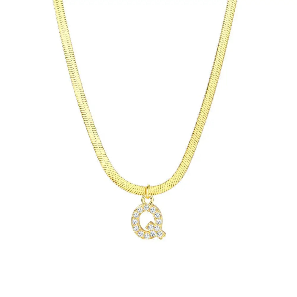 Skanto | Delikat Diamant Bokstav Initial Herringbone Halskjede