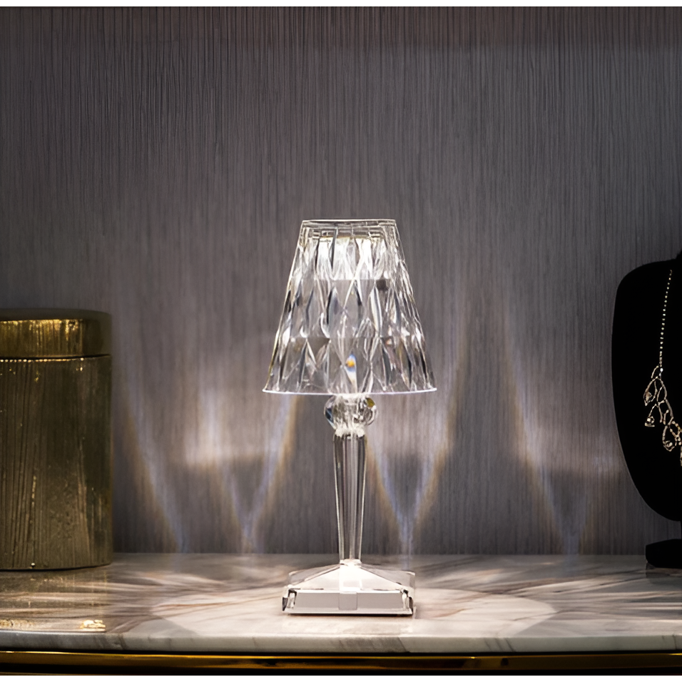 Diamond Glow - Trådløs USB Krystall Skinne Nattbord Lampe | Skanto