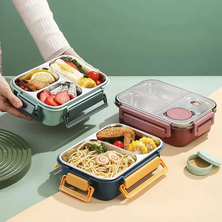 Auslaufsichere Edelstahl-Lunchbox mit Besteck (850 ml) – Für Arbeit, Schule og unterwegs