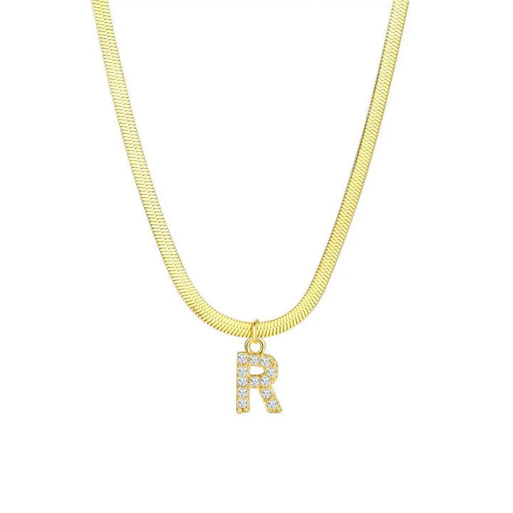 Skanto | Delikat Diamant Bokstav Initial Herringbone Halskjede