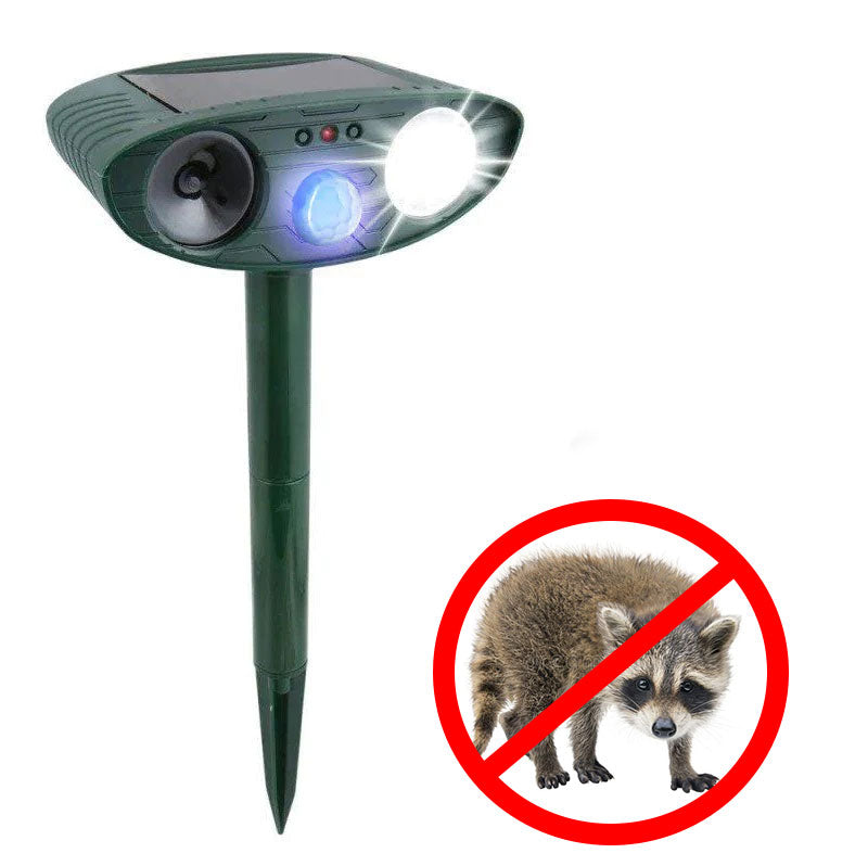 Norvo | Raccoon Outdoor Ultrasonic Repeller - Solcelled Ultrasonic Dyre- og Skadedyrkontroll - Bli kvitt vaskebjørner innen 48 timer