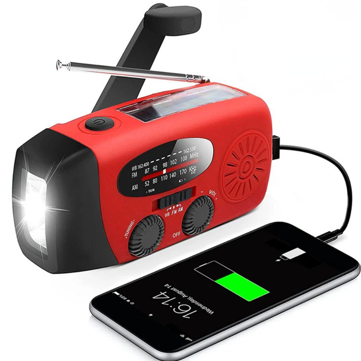 Notfall-Radio, håndkurbelbetriebene Solar-Taschenlampe med Wetterwarnung og Powerbank