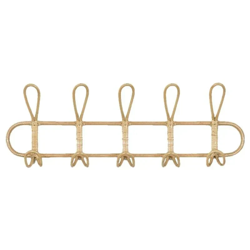 Rattan vegghenger med 5 kroker for frakker, vesker og håndklær | Skanto