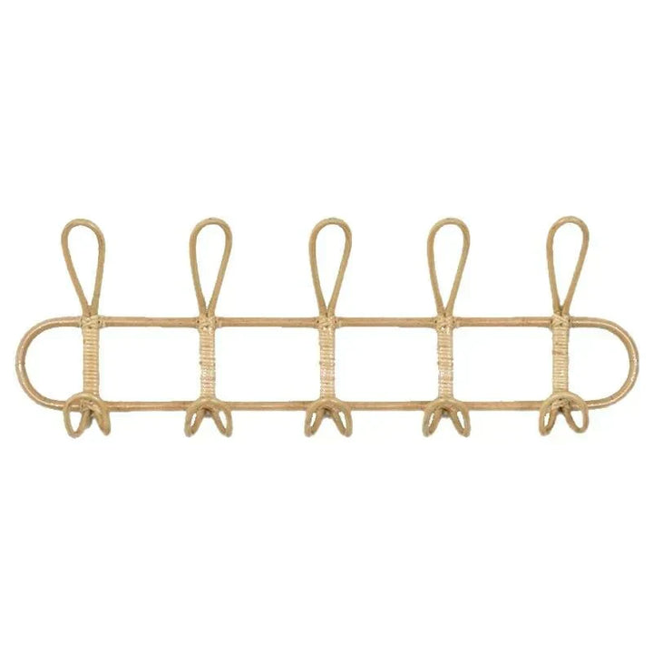 Rattan vegghenger med 5 kroker for frakker, vesker og håndklær | Skanto