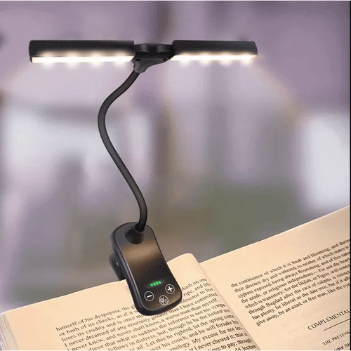 Skanto | Oppladbar boklampe for lesing i sengen, 3 farger og 5 lysstyrkenivåer dimbar leselampe med, 180° justerbar mini boklampe å feste på, lettvektig, øyevennlig, svart