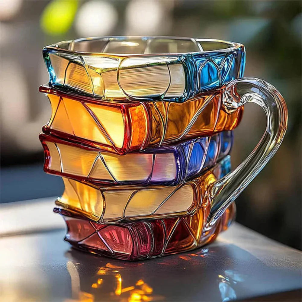 Skanto | Håndlaget 3D Glasskrus i Form av en Bok – Artistisk Krus for Kaffe og Te, 350 ml