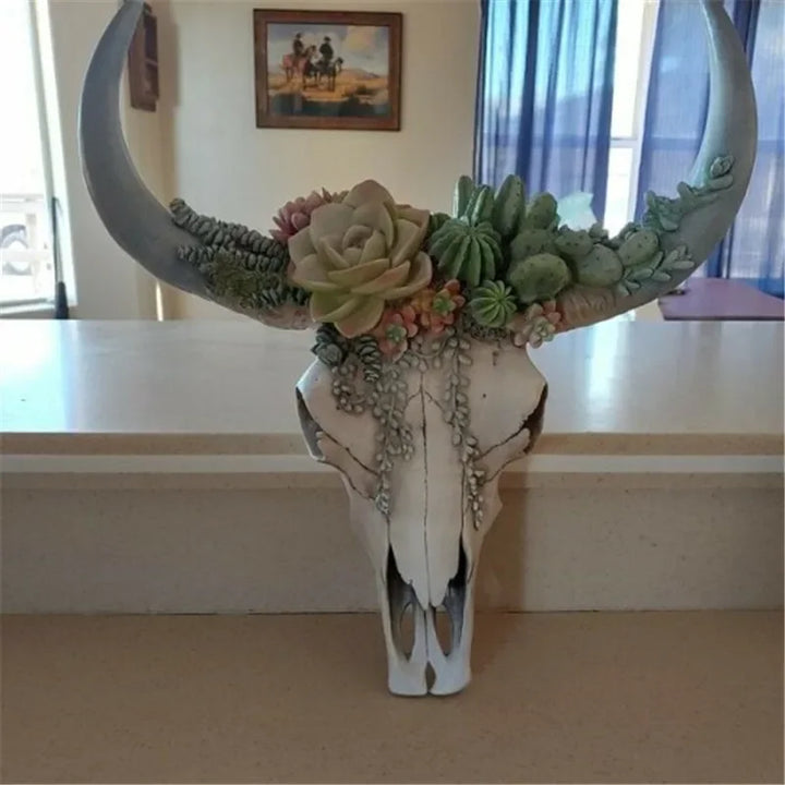 Skanto | Ku Skalle - Bully - Veggdekorasjon med Blomster - Harpiks Hjemmedekor