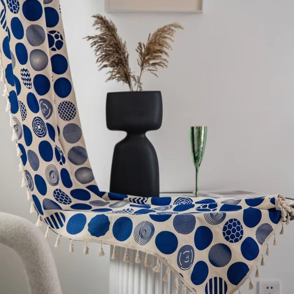 Skanto | Retro Blå Prikkete Mønstrete Vindu Gardin