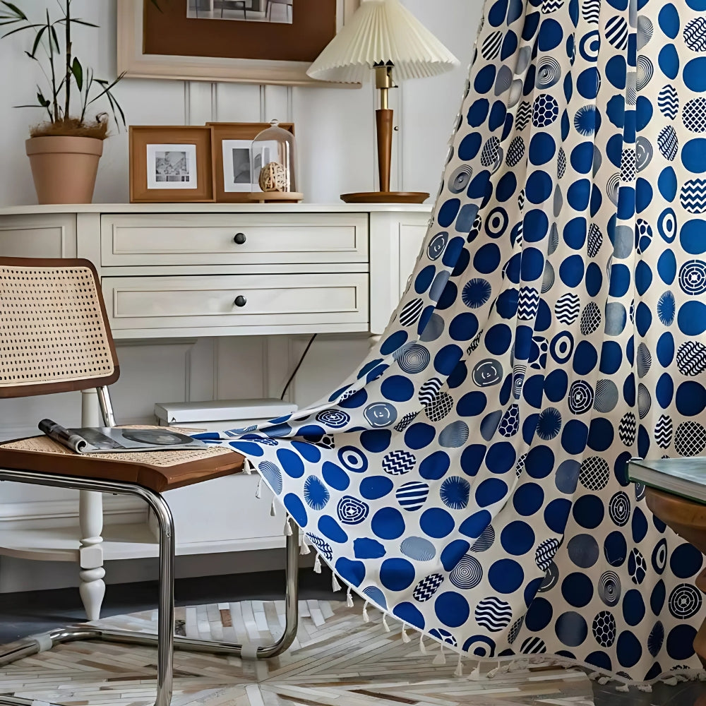 Skanto | Retro Blå Prikkete Mønstrete Vindu Gardin