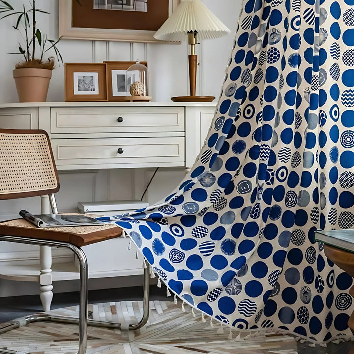 Skanto | Retro Blå Prikkete Mønstrete Vindu Gardin