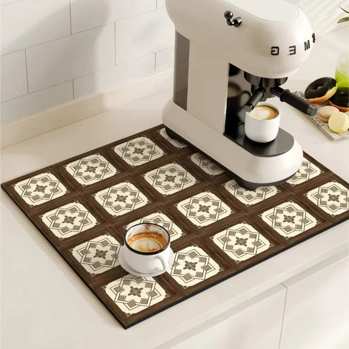 Kaffeematte im Retro-Fliesendesign, saugfähig