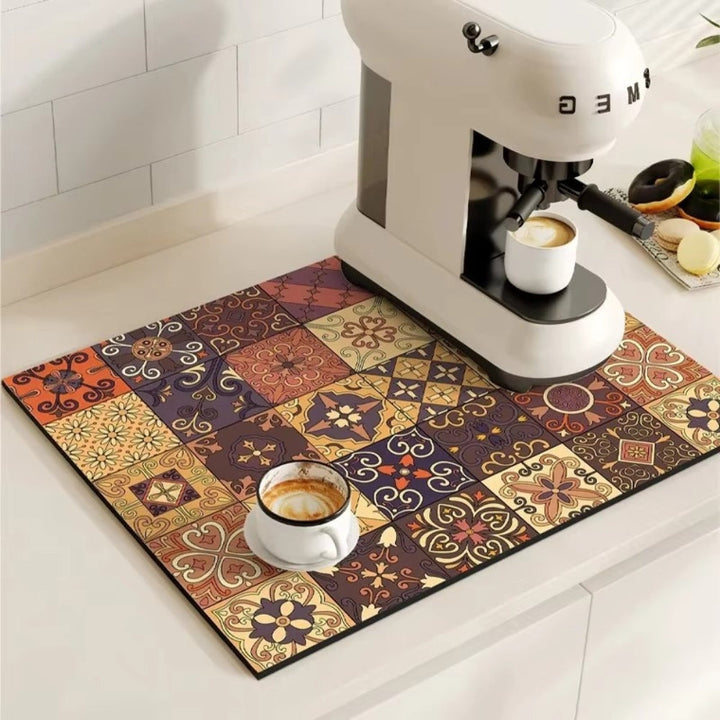 Kaffeematte im Retro-Fliesendesign, saugfähig