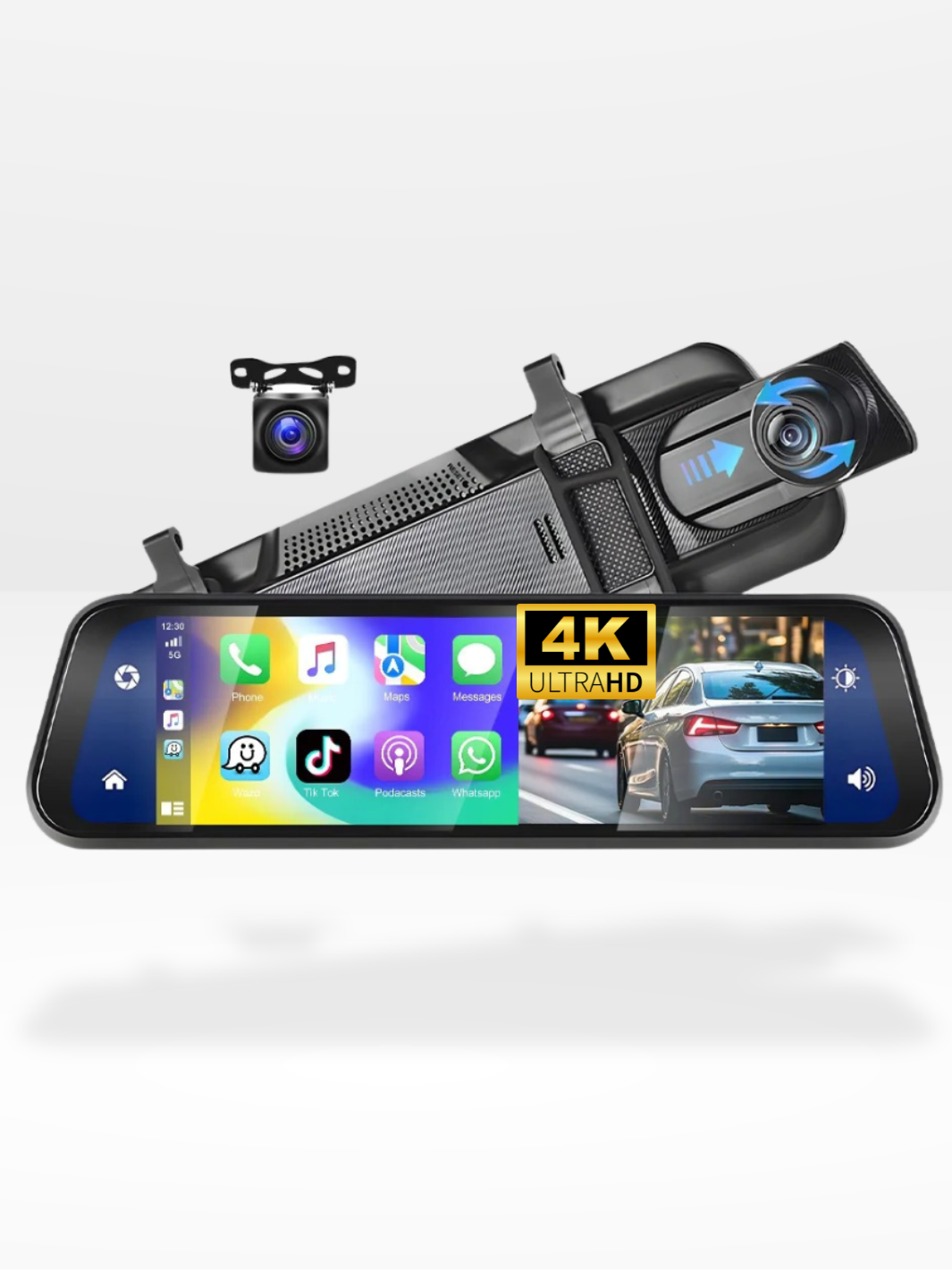 Skanto | Bakhjulsspeil Dash Cam 4K Front & Bak | CarPlay & Smart Kjøreassistent