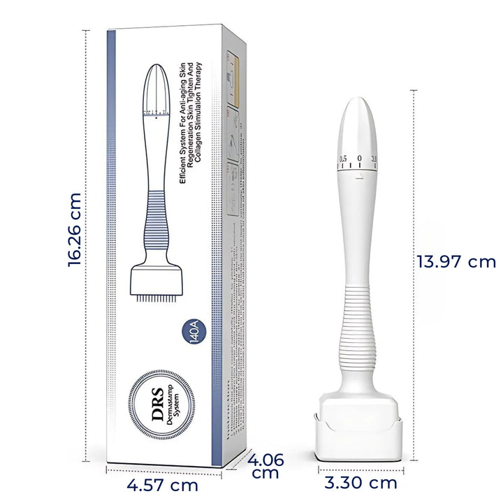 RevitaGlow | Microneedling Derma Stamp – Justerbar dybde – 140 nåler – Hud- og hårfornyelse Skanto