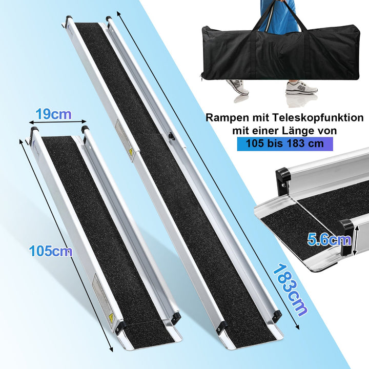2x Rullestolrampe Aluminium Laste rampe opptil 300 kg | Skanto