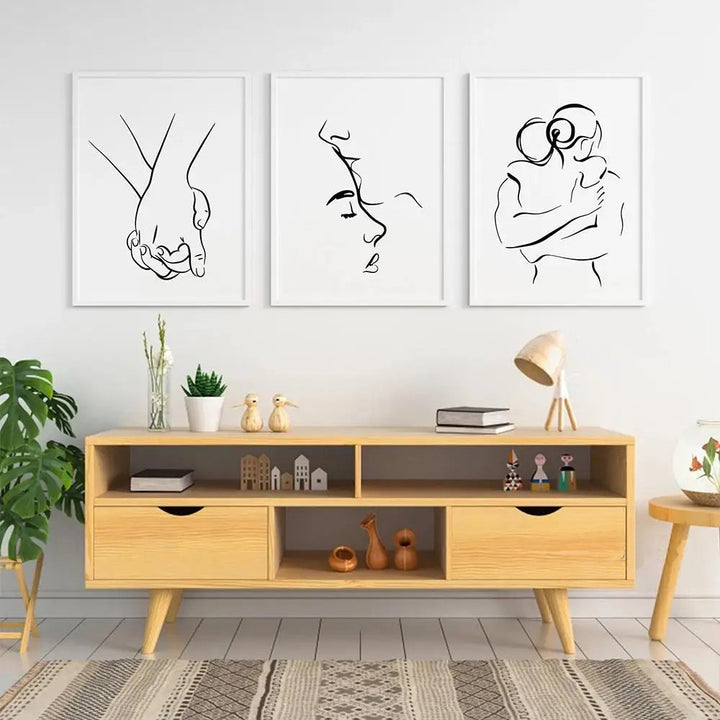 Romantic Lovers Minimalist Figure Art Line Art Wall Art Fine Art Canvas Prints Pictures for Bedroom Living Room Home Office Decor | Skanto