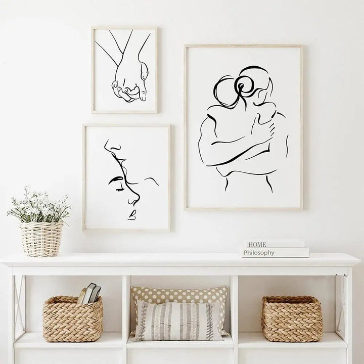 Romantic Lovers Minimalist Figure Art Line Art Wall Art Fine Art Canvas Prints Pictures for Bedroom Living Room Home Office Decor | Skanto