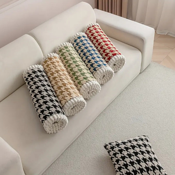 Skanto | Fargerik Plush Houndstooth Sofa Dekke og Putetrekk