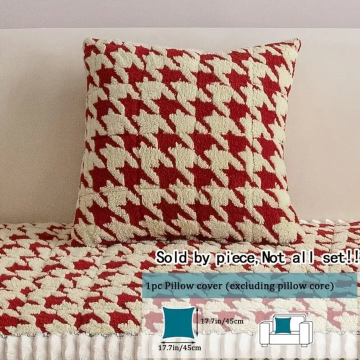 Skanto | Fargerik Plush Houndstooth Sofa Dekke og Putetrekk
