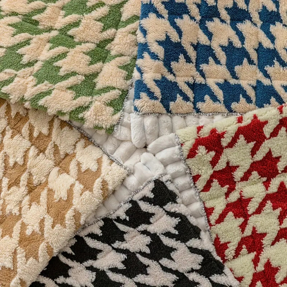 Skanto | Fargerik Plush Houndstooth Sofa Dekke og Putetrekk